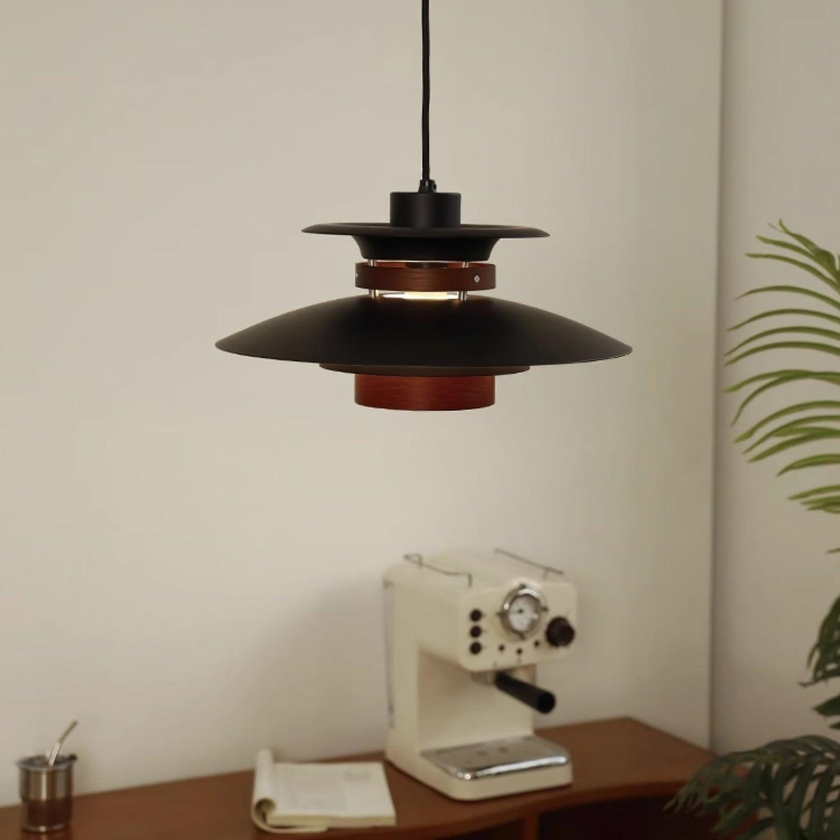 Xyla lámpara colgante de madera con pantalla superpuesta nórdica para comedor