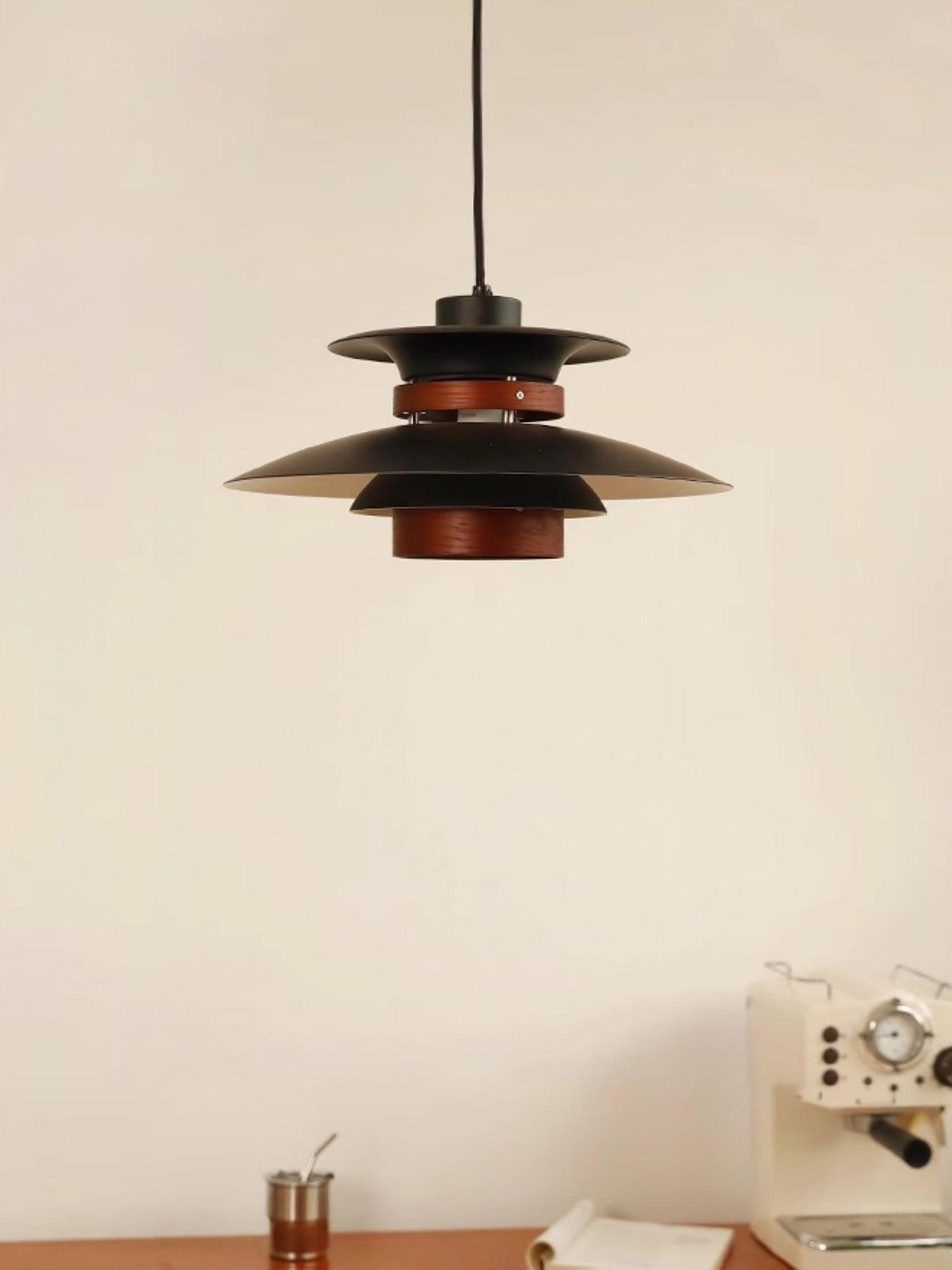 Xyla lámpara colgante de madera con pantalla superpuesta nórdica para comedor