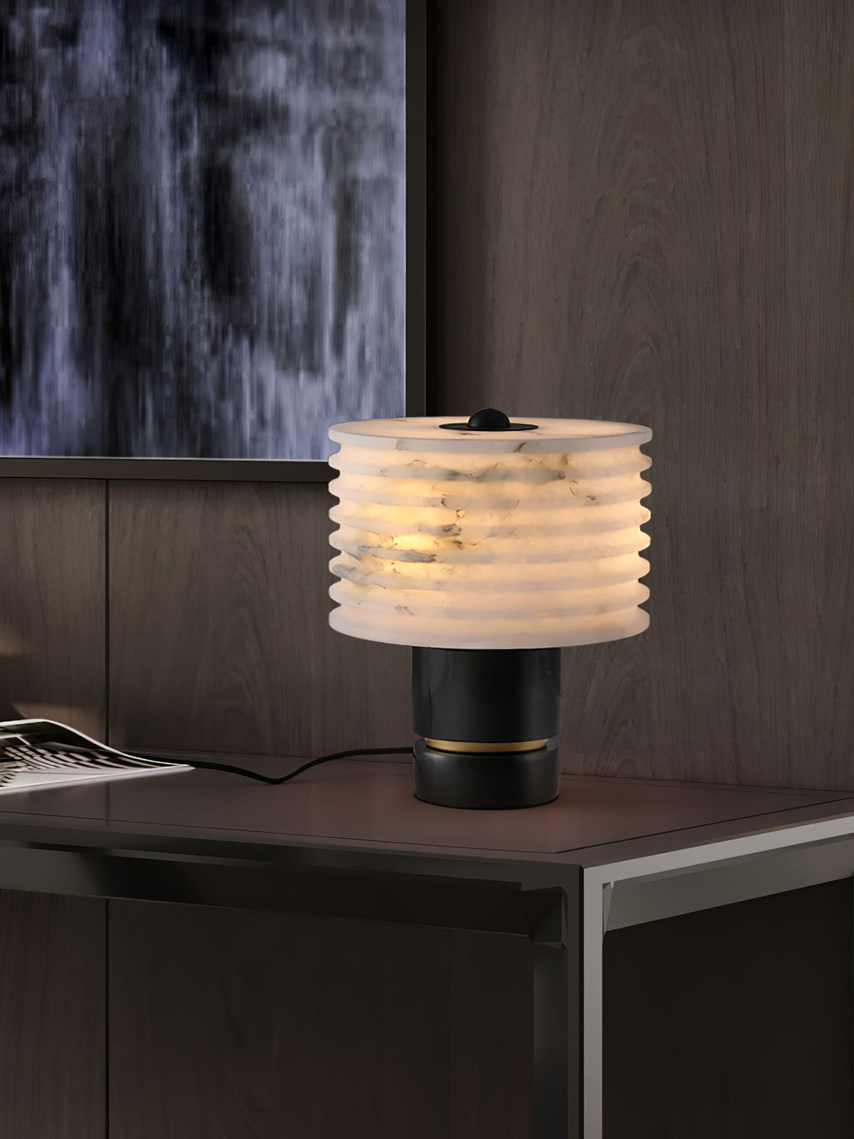 Elmarir lámpara de mesa Ribbed alabastro