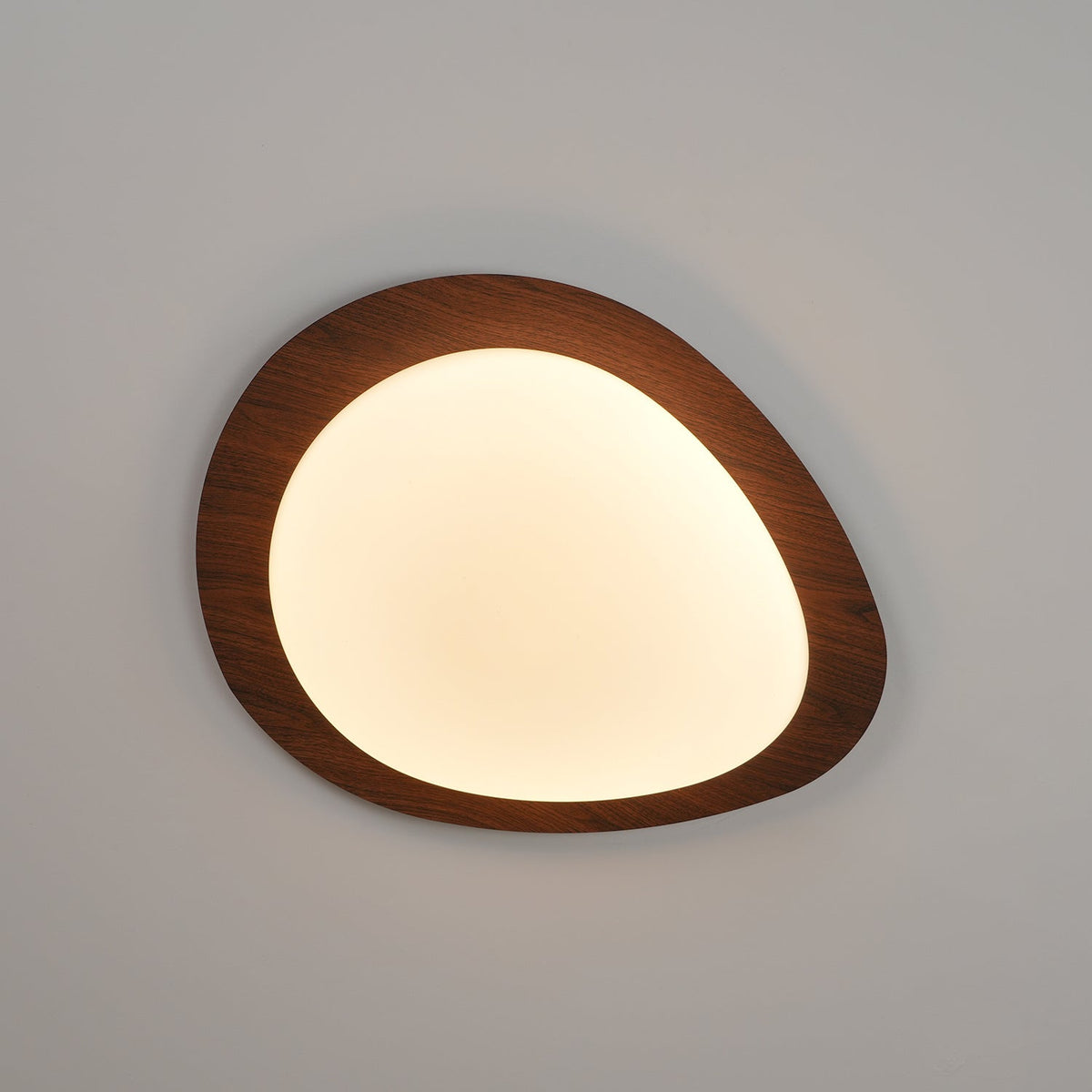 Sylenia lámpara de techo Pebble en nogal con acabado de grano de madera y pantalla de acrílico LED