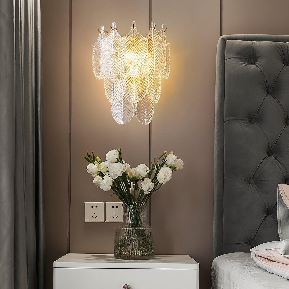 Eveno aplique de pared Metal vidrio inspirado en hojas