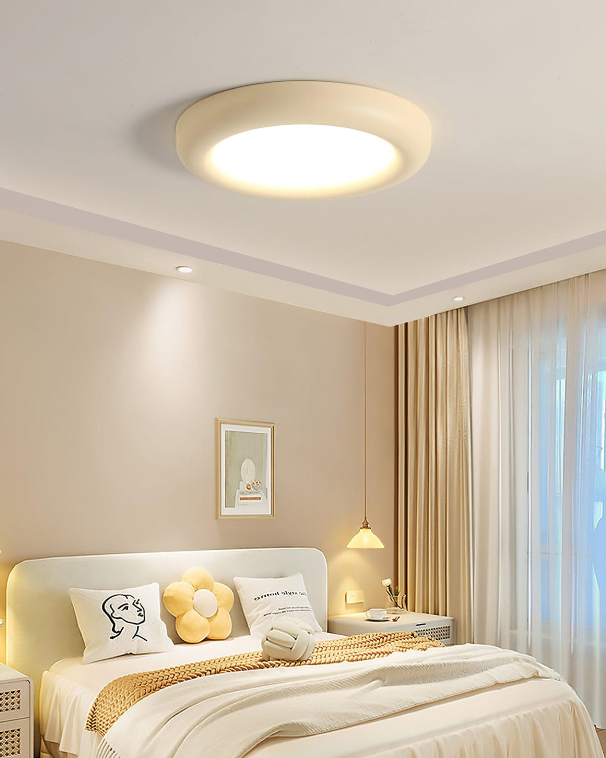 Lámpara de techo beige minimalista con florón