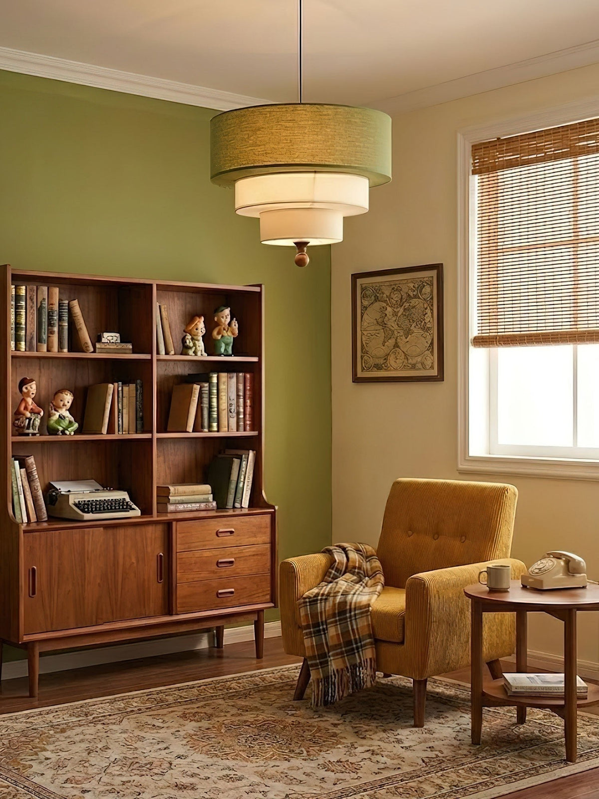 Calderin lámpara colgante de tres niveles con pantalla de tejido