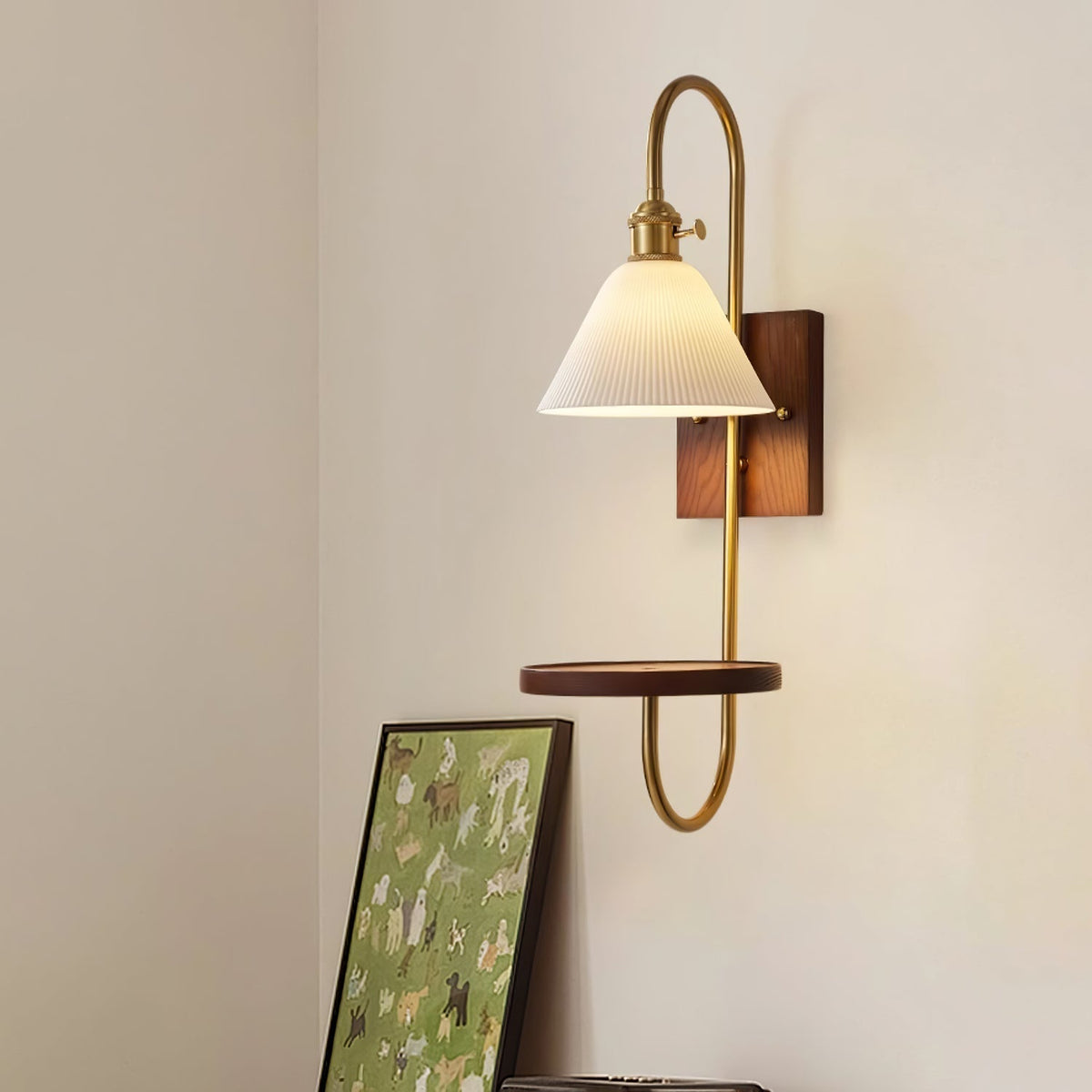 Altheus aplique de pared de estilo nórdico con estantería artística en cerámica y madera de nogal