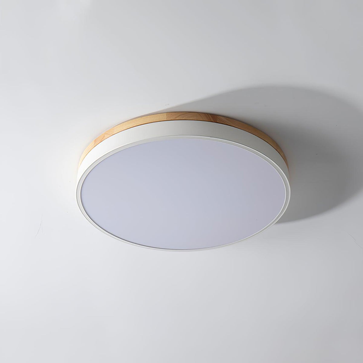 Daelis lámpara de techo Redonda blanca con madera