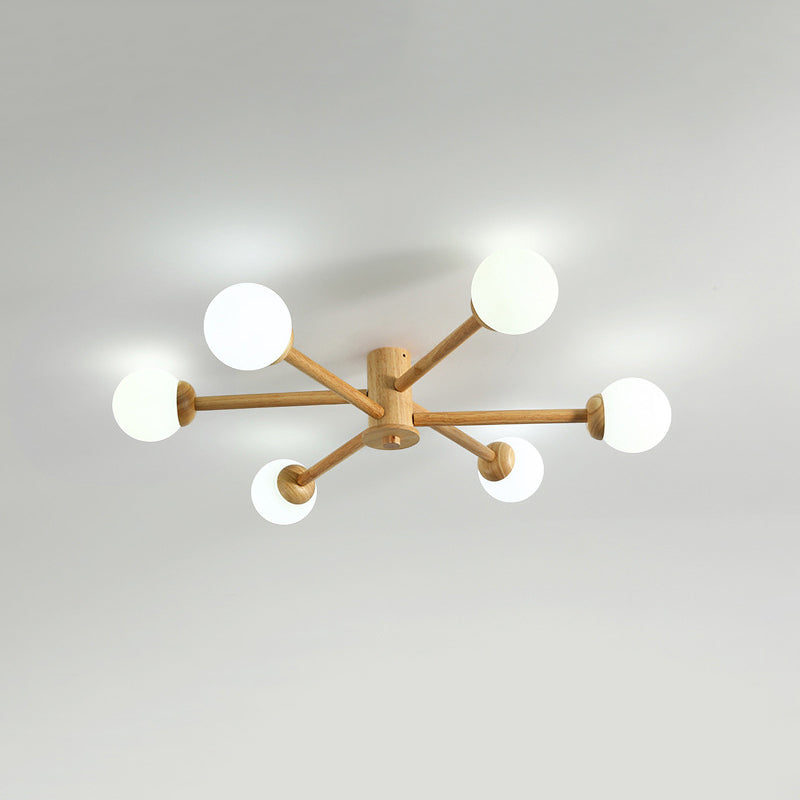 Muto Nórdica Bolas Vidrio LED Lámpara de Techo Madera