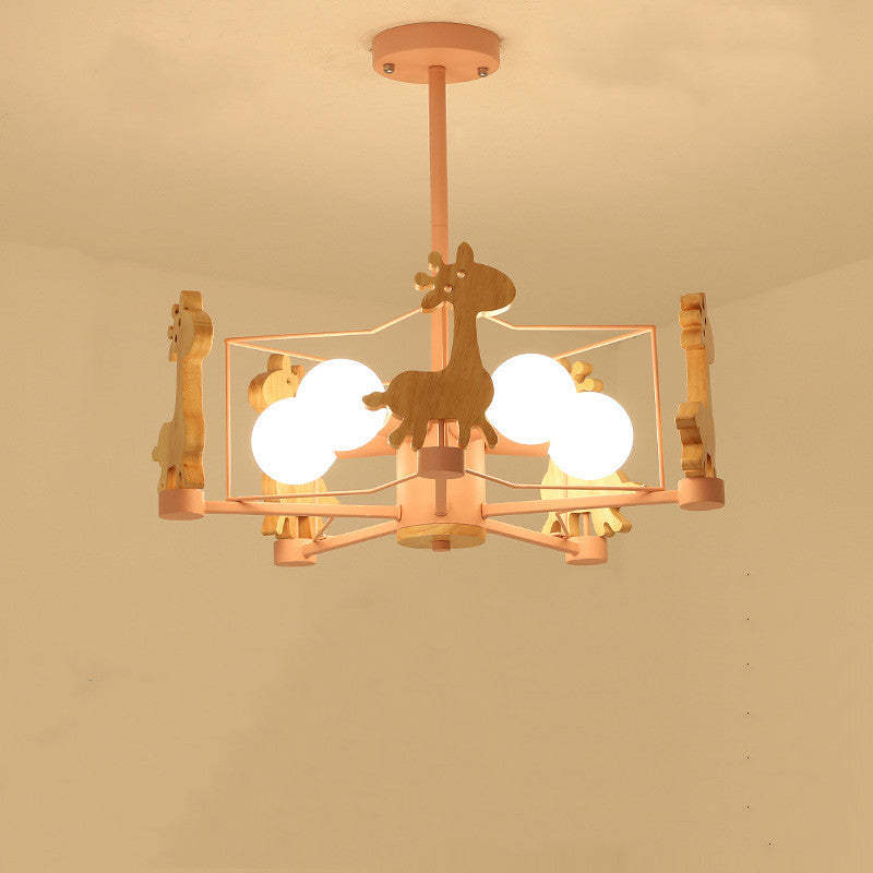 Arisha Decorativa Jirafas Metal/Madera LED Lámpara de Techo Rosa/Verde/Gris