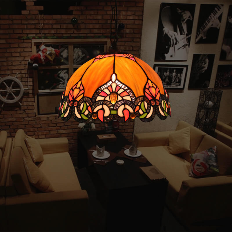 Tiffany Vintage Cúpula Lámpara Colgante Manchado Vidrio Salón