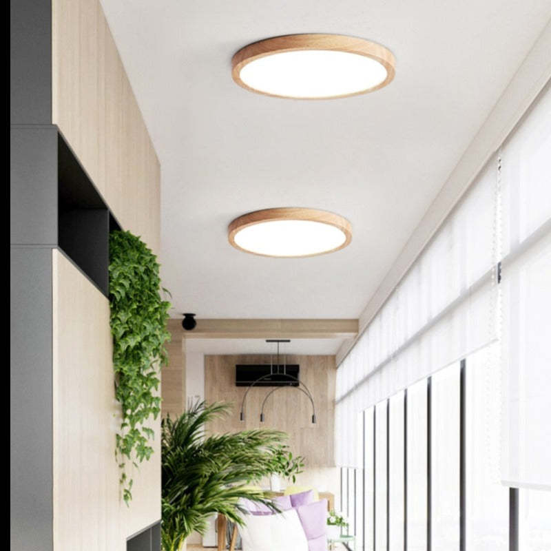 Muto Moderna Redonda LED Acrílico Lámpara de Techo Madera