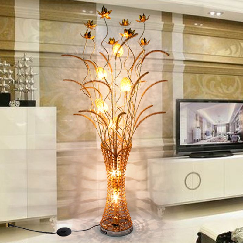 Mira Art Deco Jarrón Metal Dorado Lámpara de Pie Salón