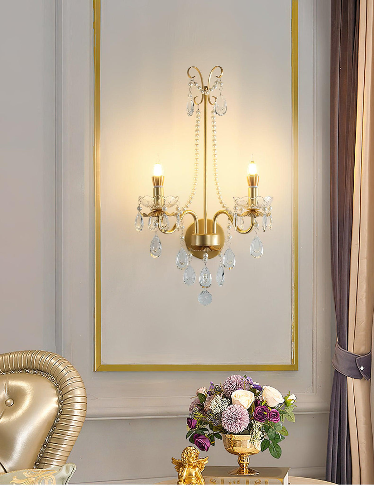 Nydoraris aplique de pared elegancia Pearl Chain de cristal