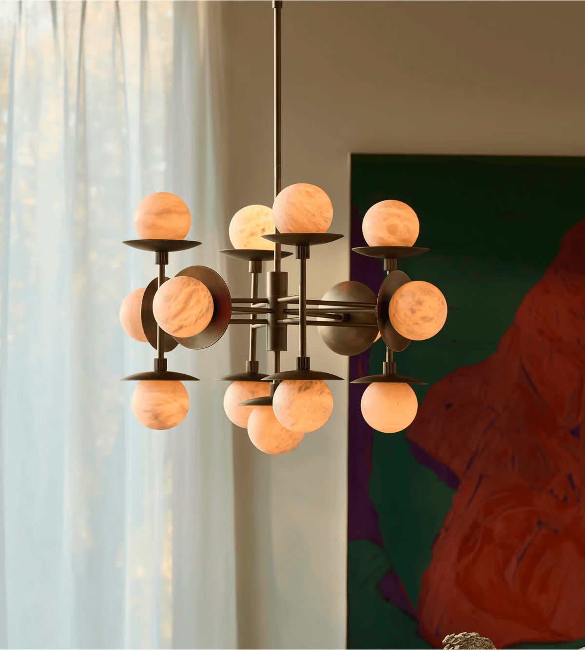 Oshayra lámpara de araña con globos de alabastro estilo Sputnik