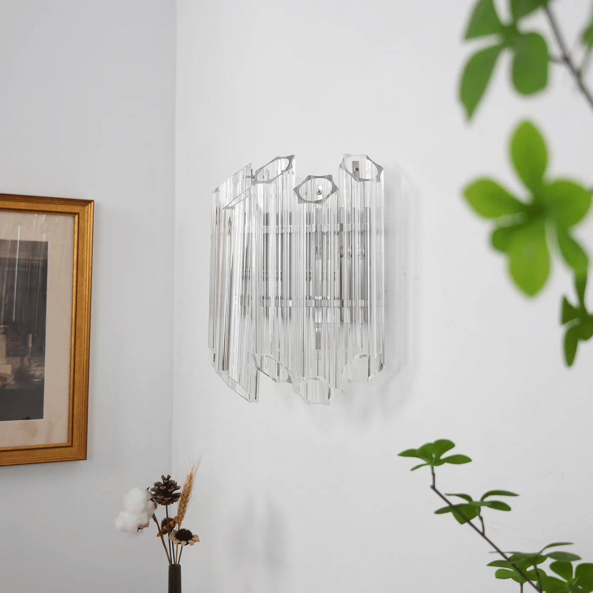Celalaria aplique de pared con tubo en cascada de vidrio Murano transparente