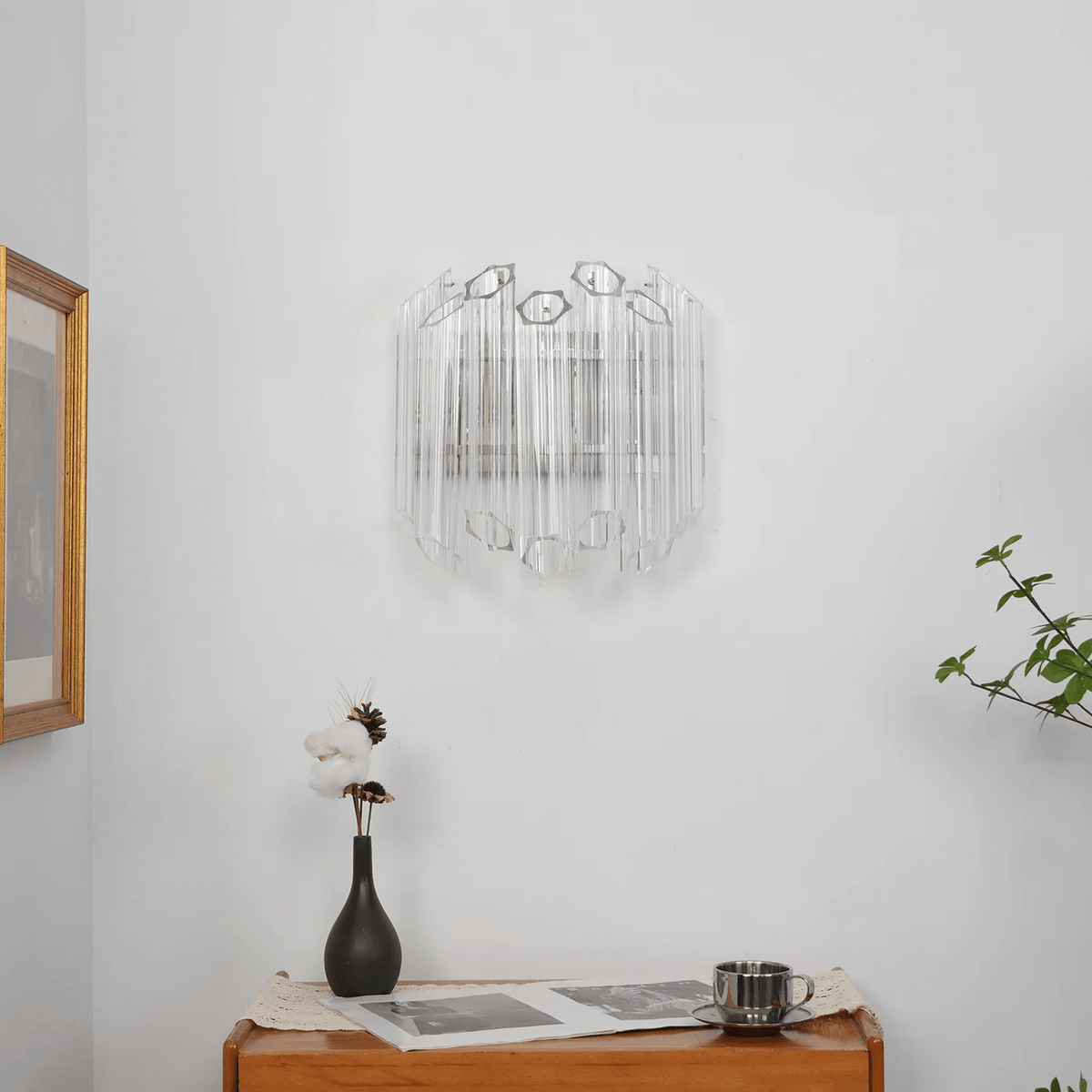 Celalaria aplique de pared con tubo en cascada de vidrio Murano transparente