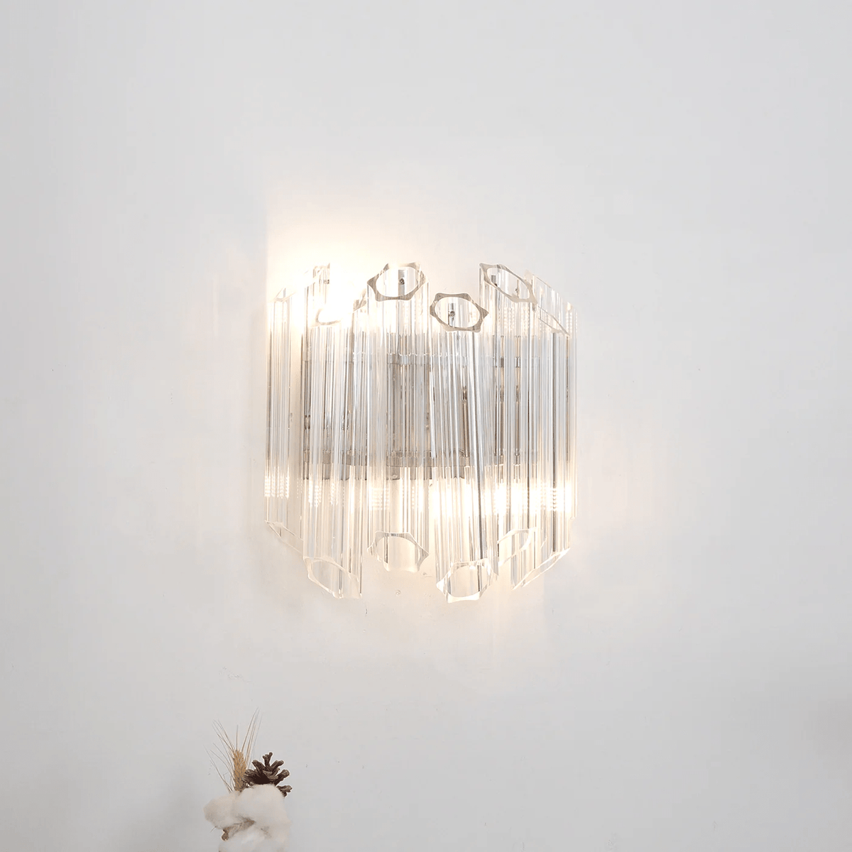 Celalaria aplique de pared con tubo en cascada de vidrio Murano transparente