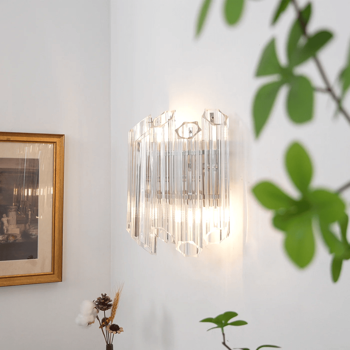 Celalaria aplique de pared con tubo en cascada de vidrio Murano transparente
