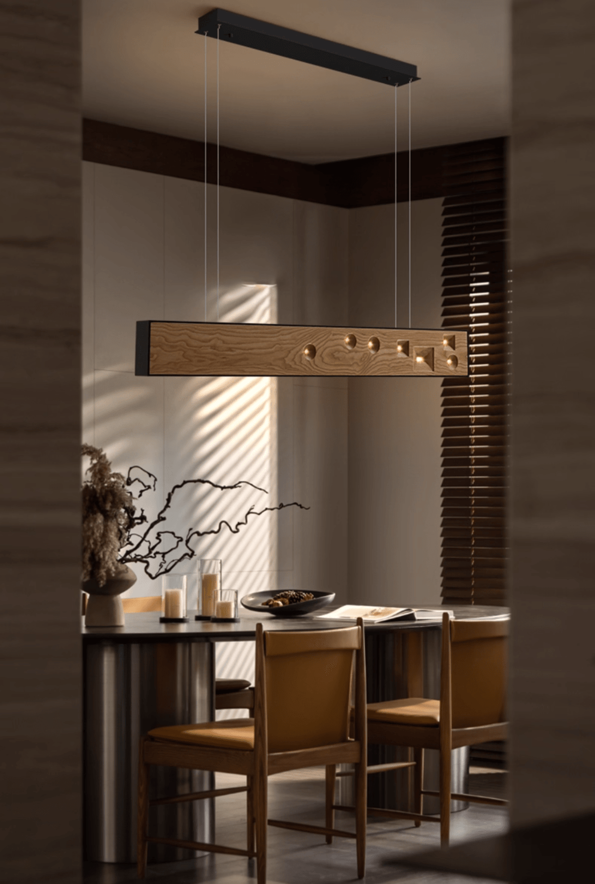 Elvorora lámpara colgante de madera Gemstone lineal LED