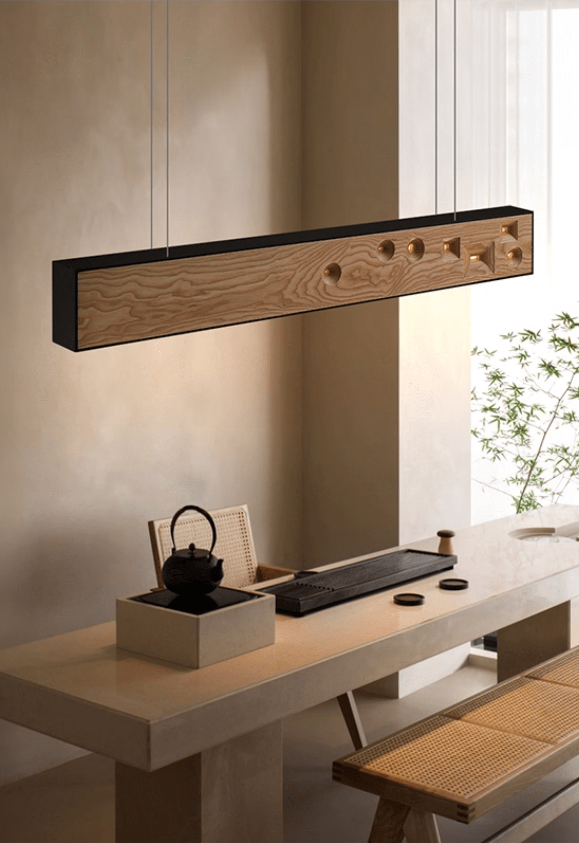Elvorora lámpara colgante de madera Gemstone lineal LED