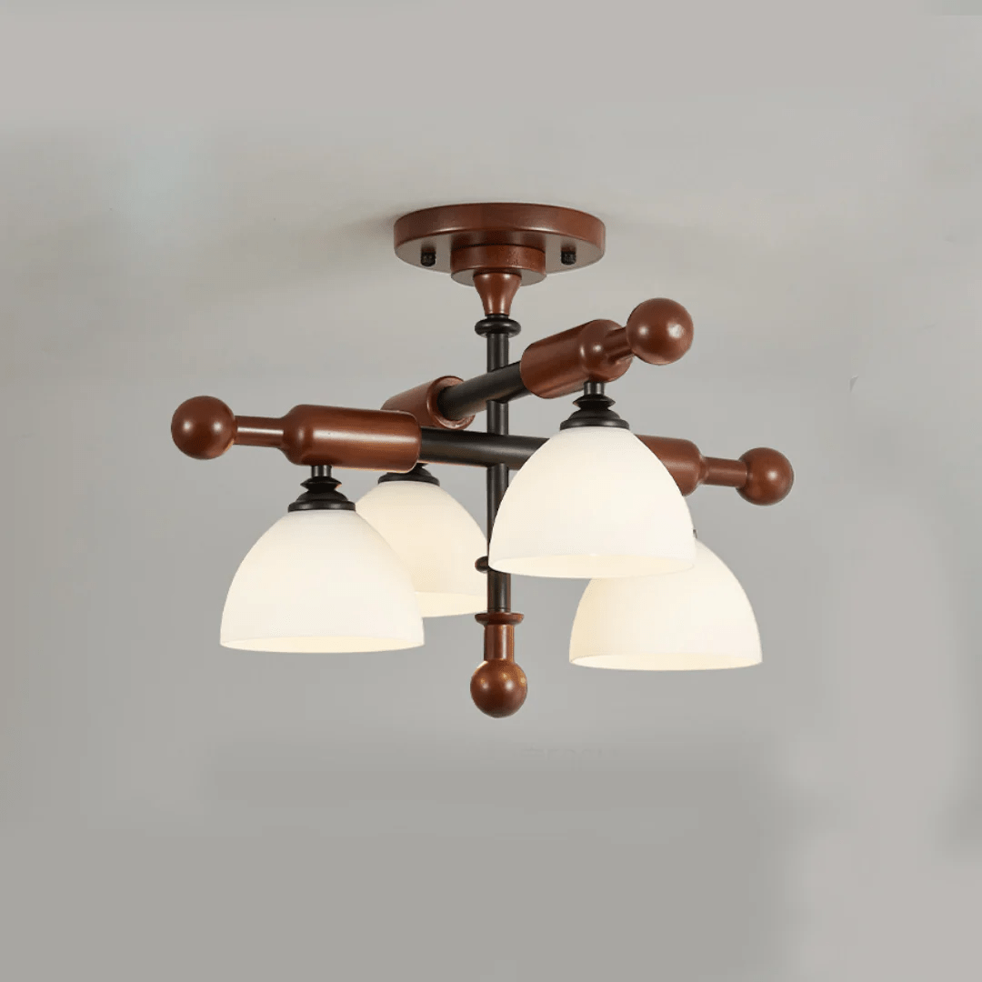 Rusticana lámpara de techo con viga transversal de madera
