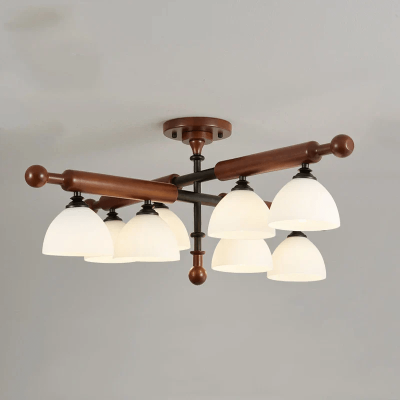 Rusticana lámpara de techo con viga transversal de madera