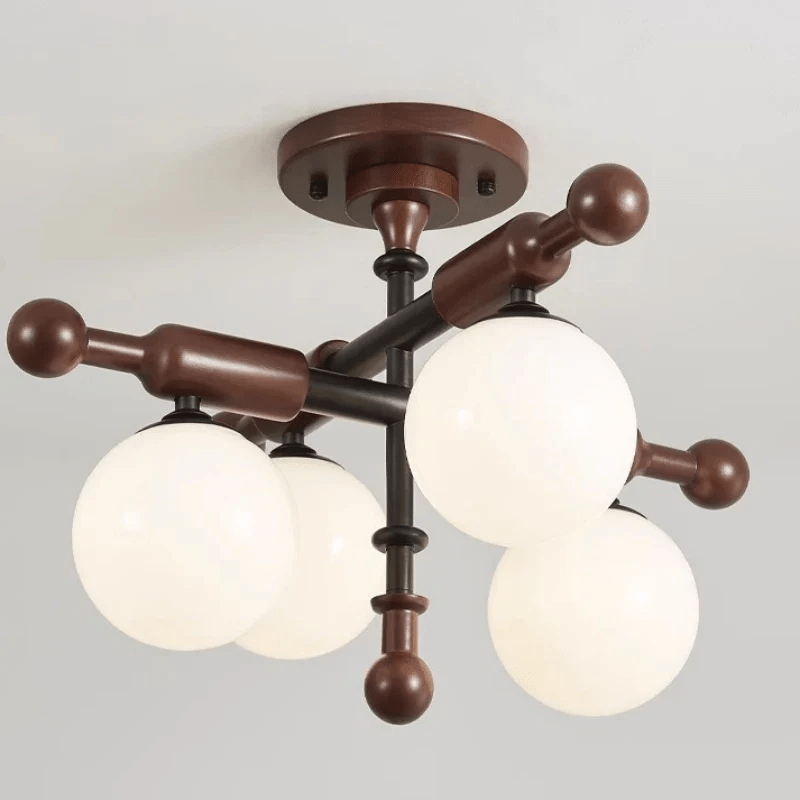 Rusticana lámpara de techo con viga transversal de madera