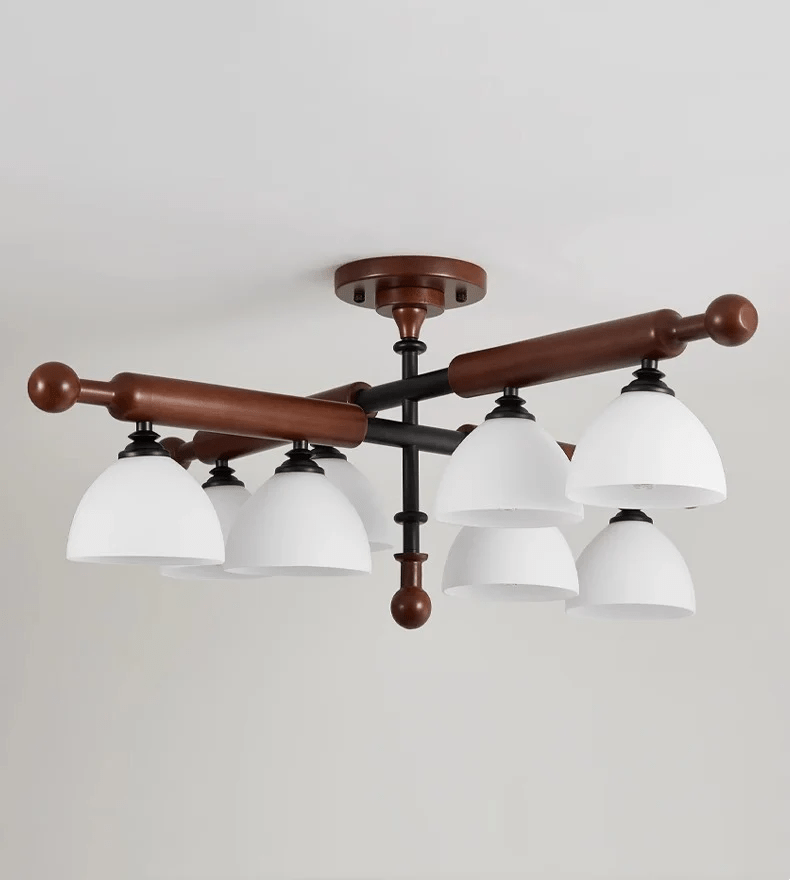 Rusticana lámpara de techo con viga transversal de madera