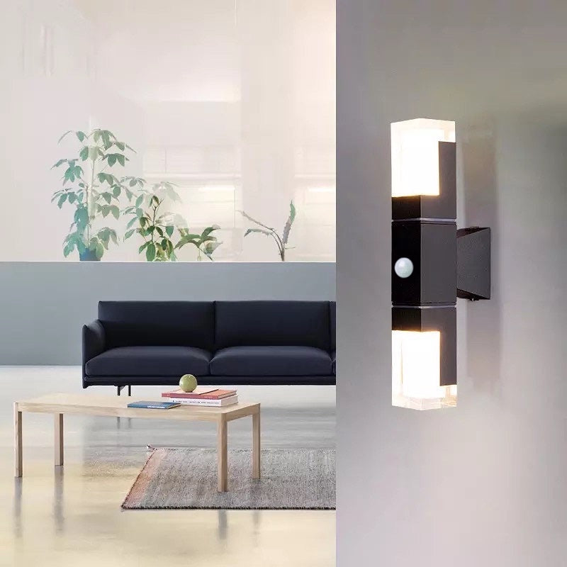 Ray Lámpara de Pared de Metal Rectangular Moderna para Exterior Negra
