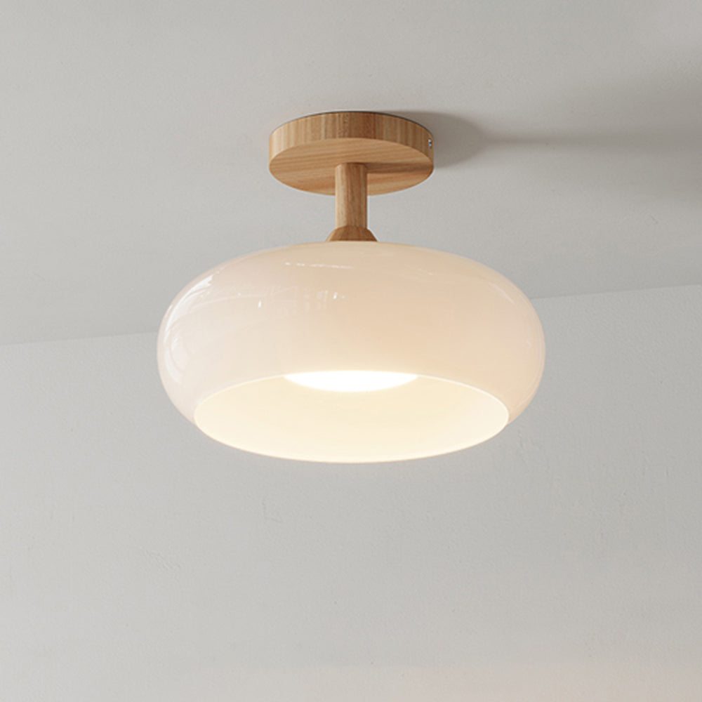 Valentina Plafón Empotrable Taza Minimalista Madera/Cristal Blanco/Naranja