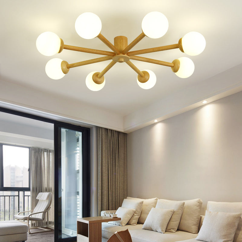 Muto Nórdica Bolas Vidrio LED Lámpara de Techo Madera