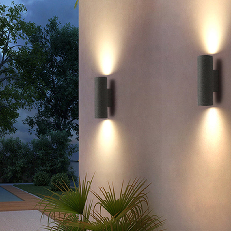 Ray Moderno Cilíndrico Cemento/Acrílico Aplique de Pared Exterior Negro/Blanco