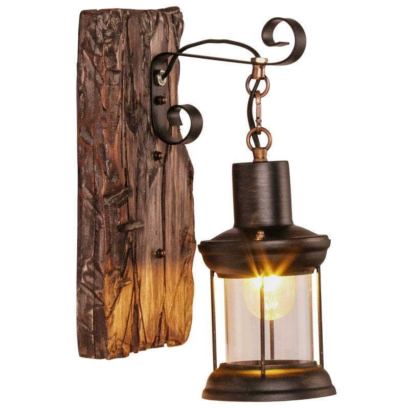 Silva Industrial Rustico Lantern Metal/Madera Aplique de Pared Negra/Bronce
