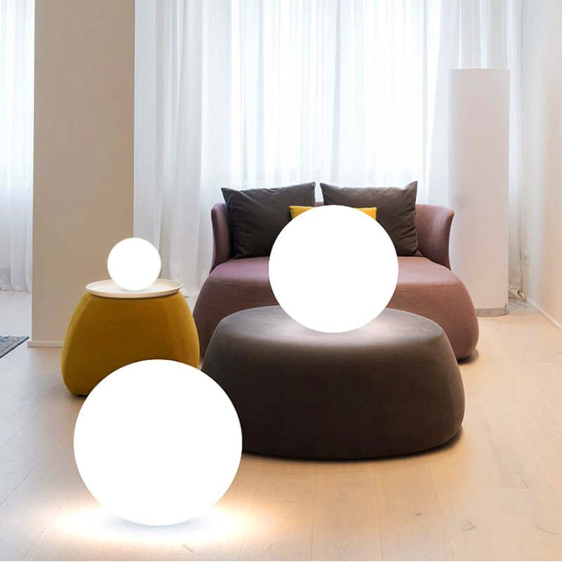 Mira Moderna Esfera Acrílico Luz Exterior Lámpara de Pie Blanca