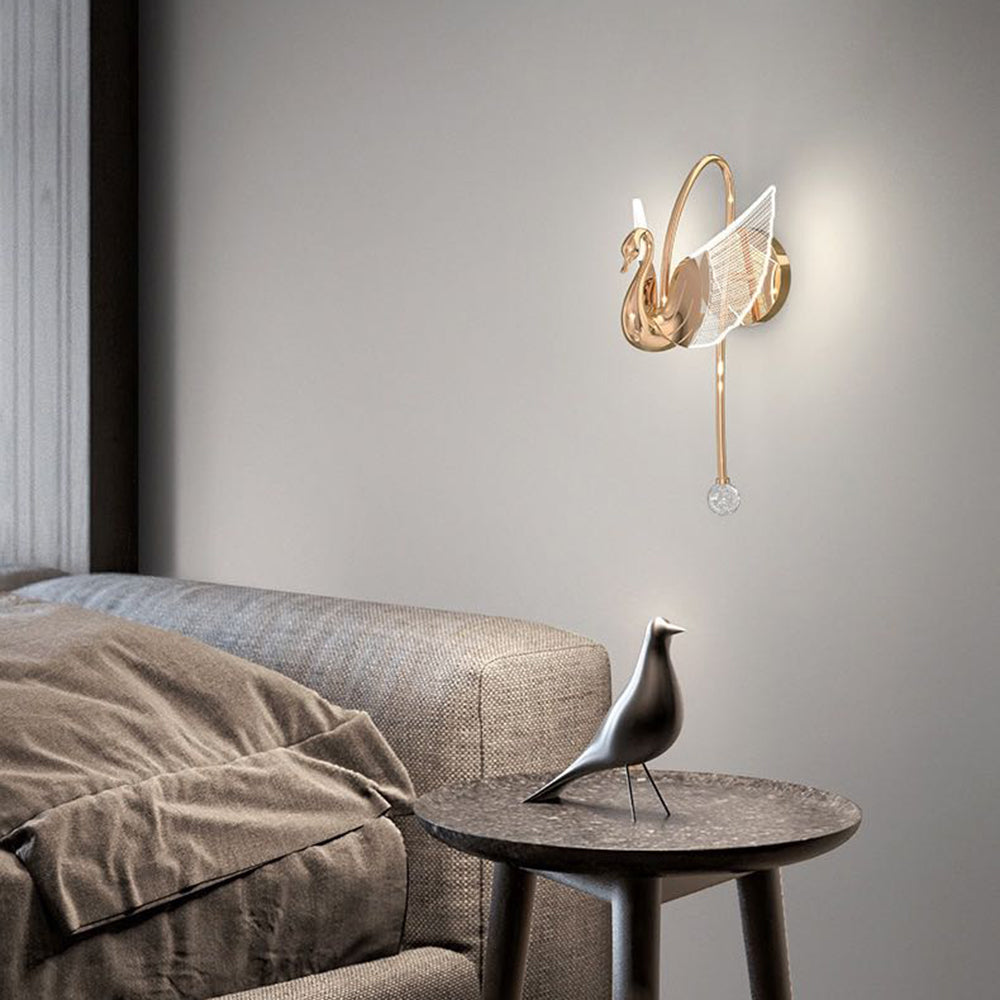 Arisha Decorativo Cisne Metal/Acrílico Aplique de Pared Oro Rosa/Dorado