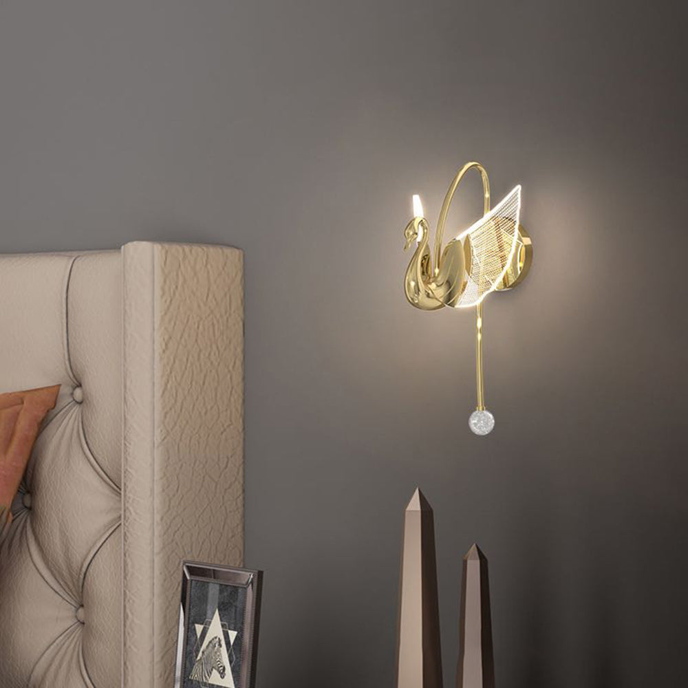 Arisha Decorativo Cisne Metal/Acrílico Aplique de Pared Oro Rosa/Dorado