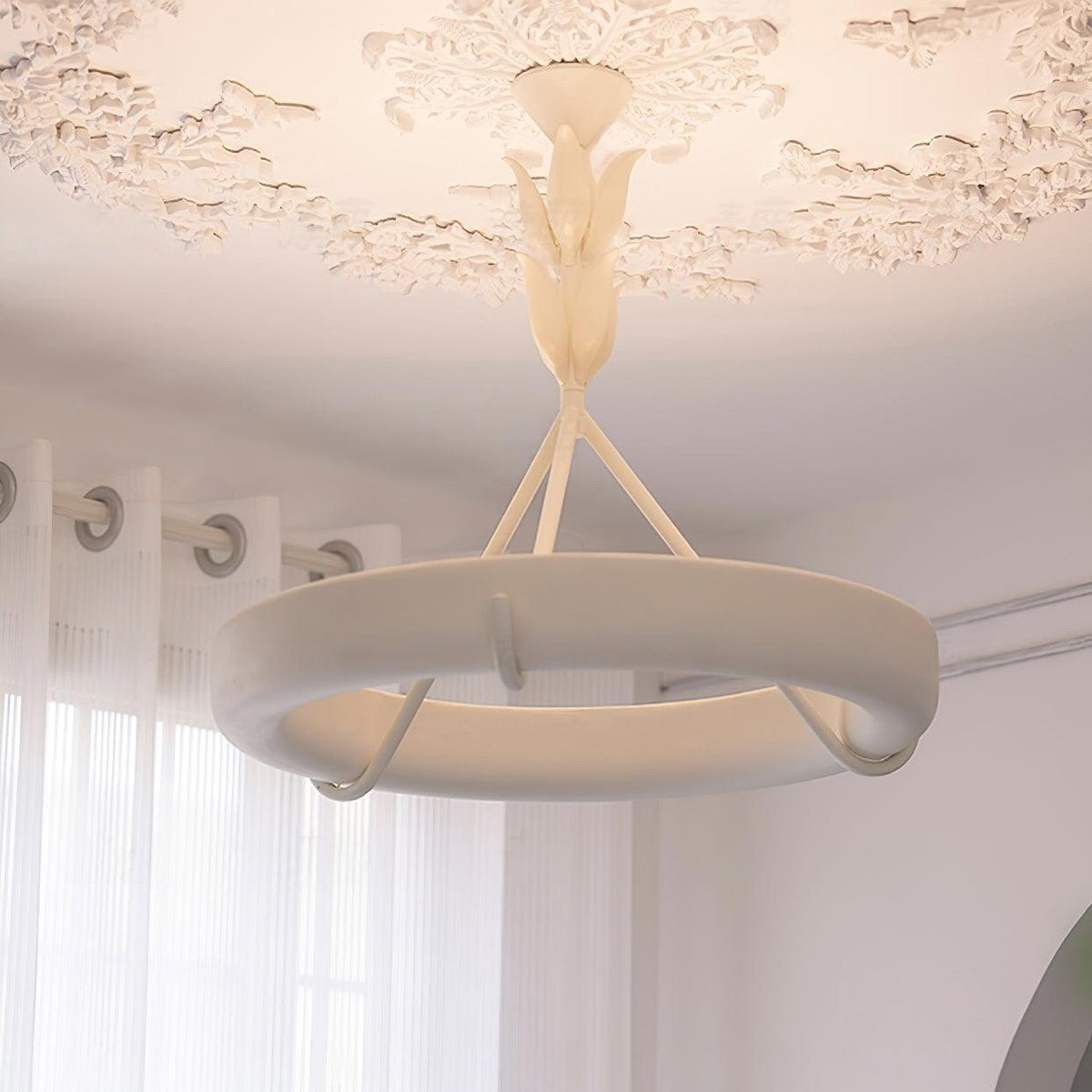 Eixor lámpara de araña de yeso blanca forma floral minimalista