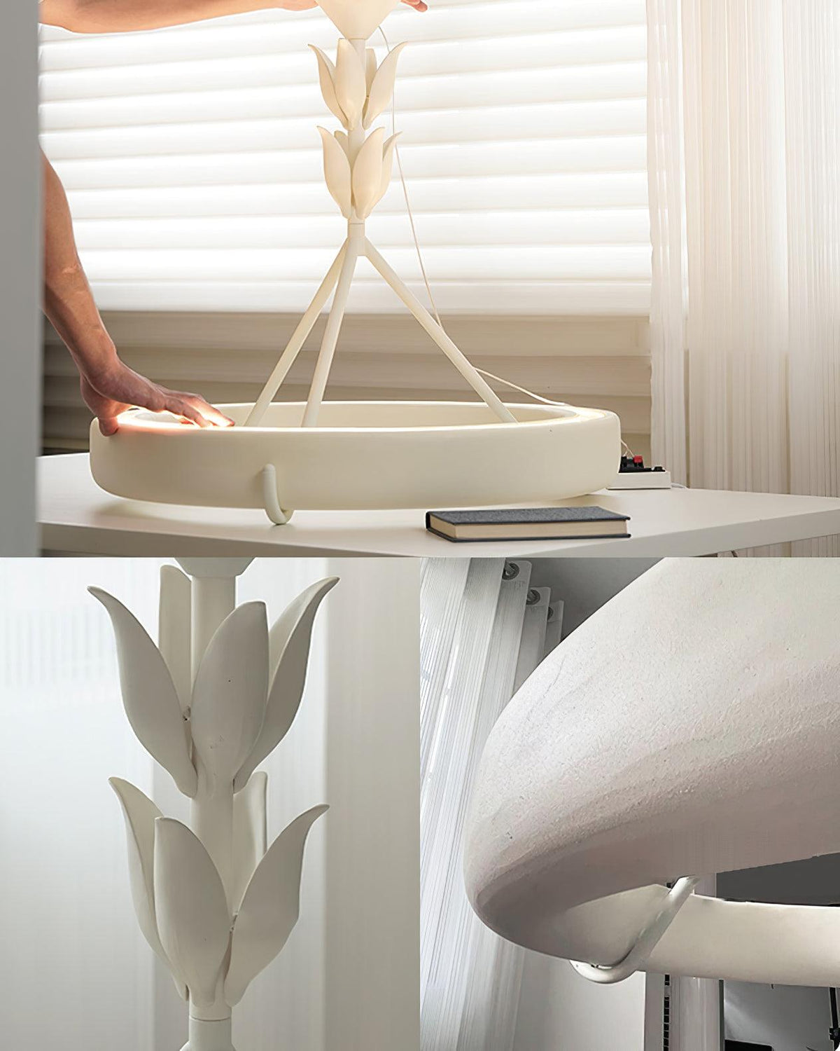 Eixor lámpara de araña de yeso blanca forma floral minimalista