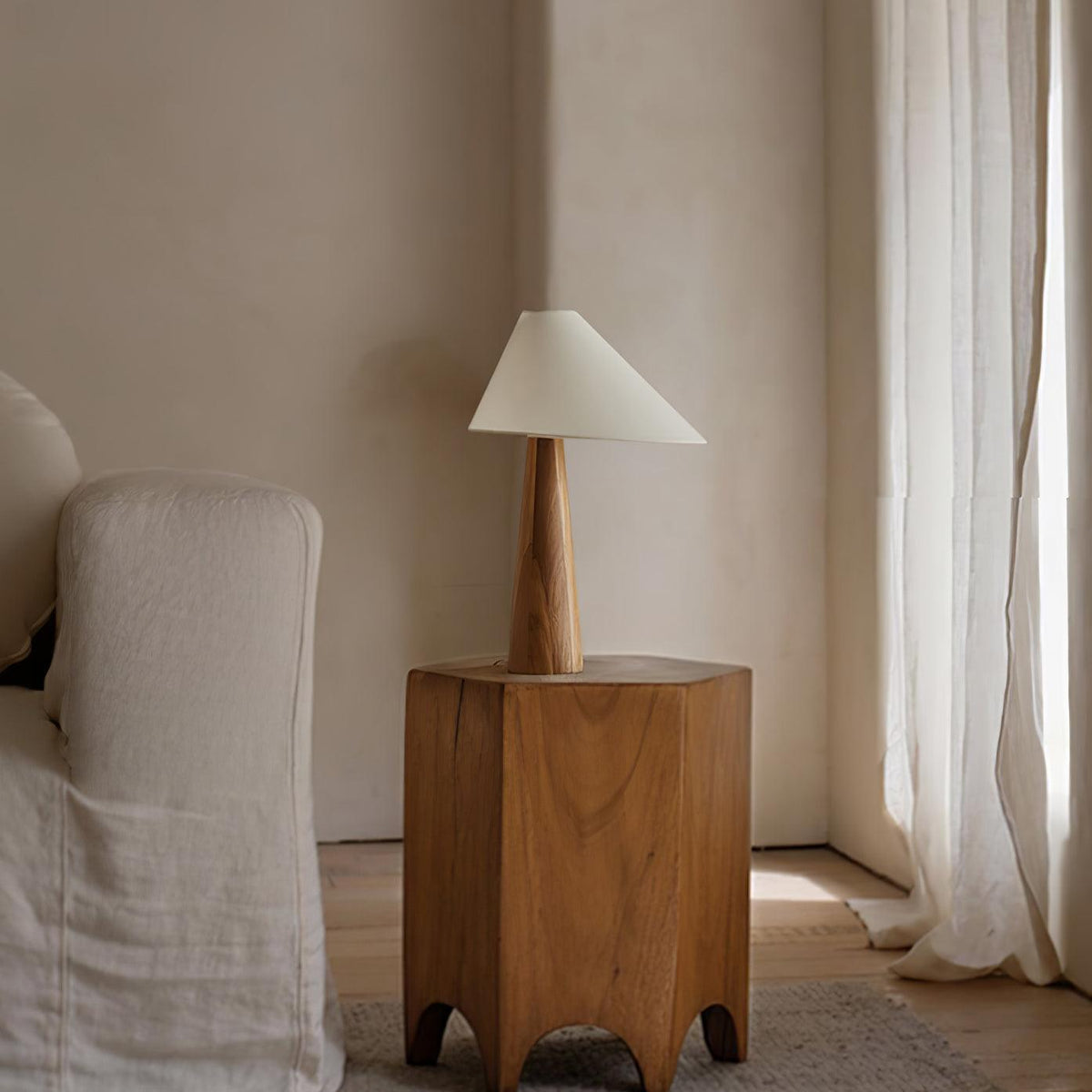 Mirose lámpara de mesa de madera y tejido rústico