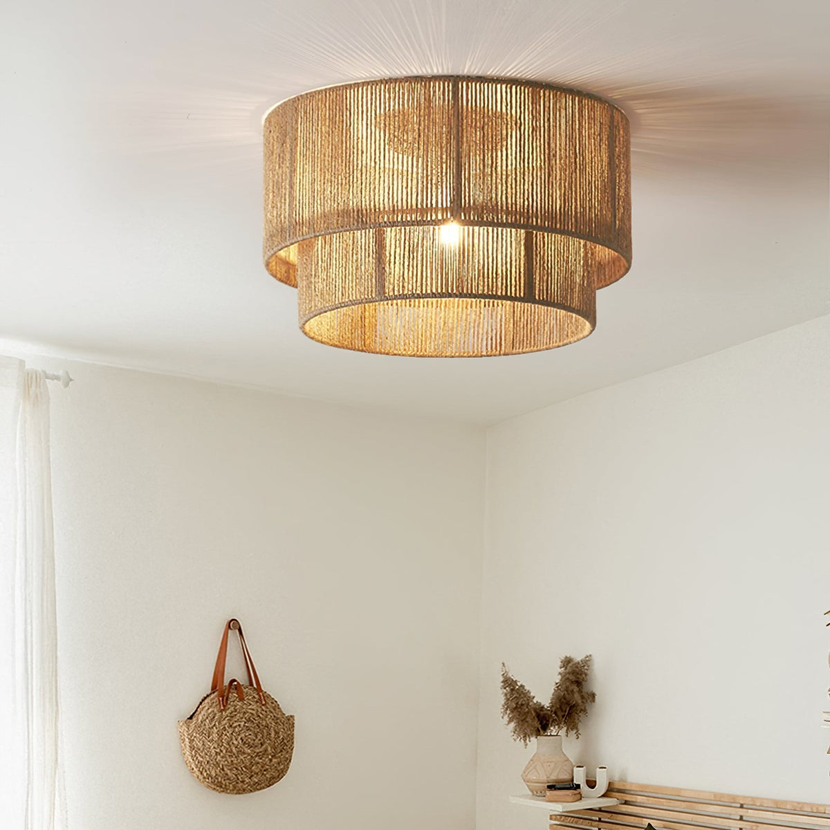 Cevynara lámpara de techo elegancia con cuerda trenzada natural