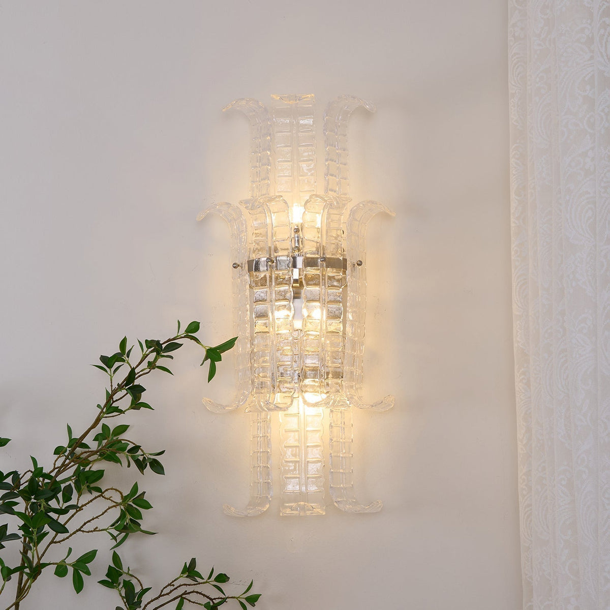 Celearia aplique de pared con panel geométrico de vidrio Murano transparente