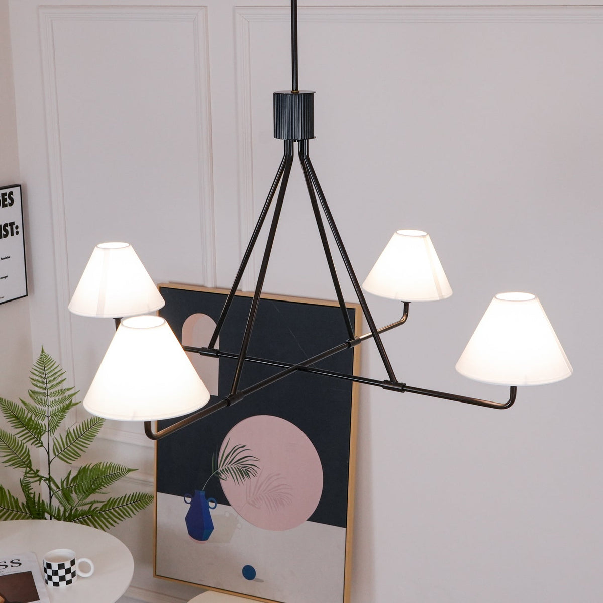 Vase lámpara de araña con pantalla cónica minimalista