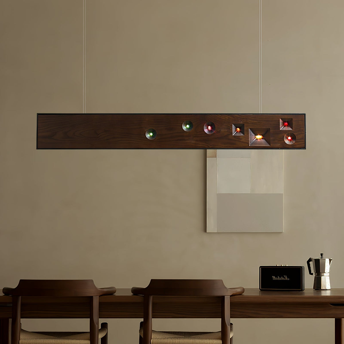 Elvorora lámpara colgante de madera Gemstone lineal LED