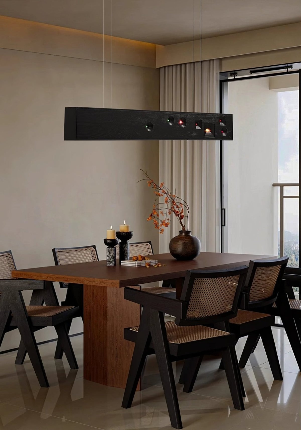 Elvorora lámpara colgante de madera Gemstone lineal LED