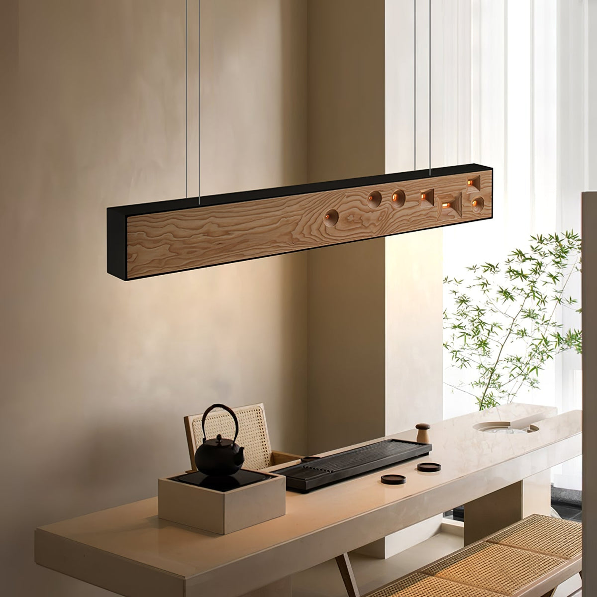 Elvorora lámpara colgante de madera Gemstone lineal LED