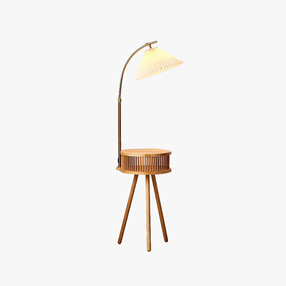 Muto Lámpara de Pie Retro con Pantalla Plegada de Metal y Madera
