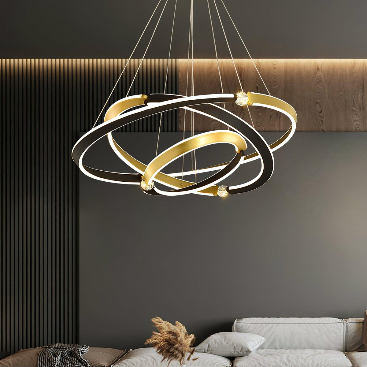 Elyerora lámpara de araña de cristal negro dorado LED para comedor