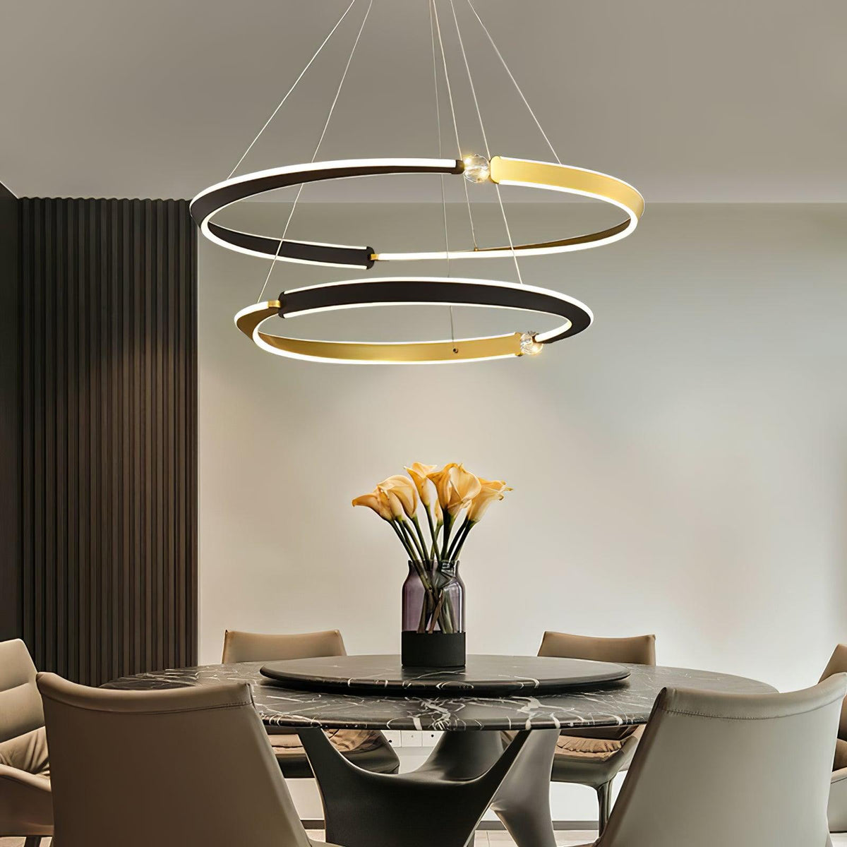 Elyerora lámpara de araña de cristal negro dorado LED para comedor