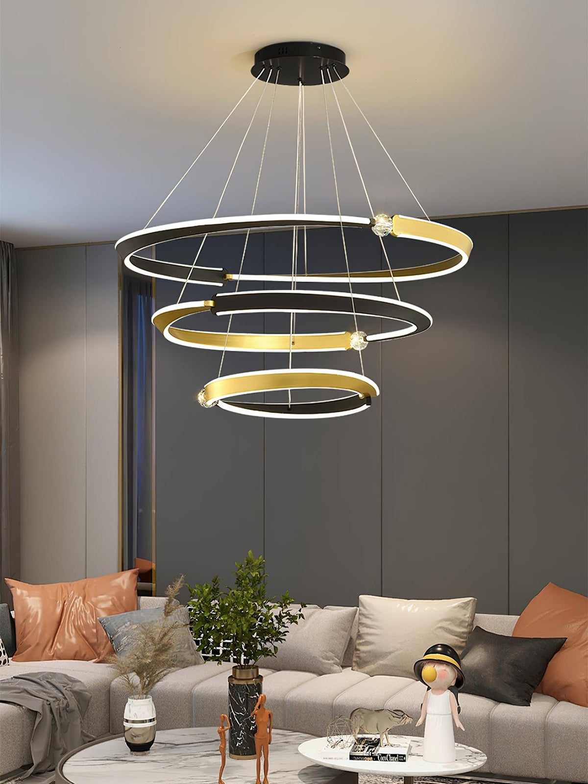 Elyerora lámpara de araña de cristal negro dorado LED para comedor