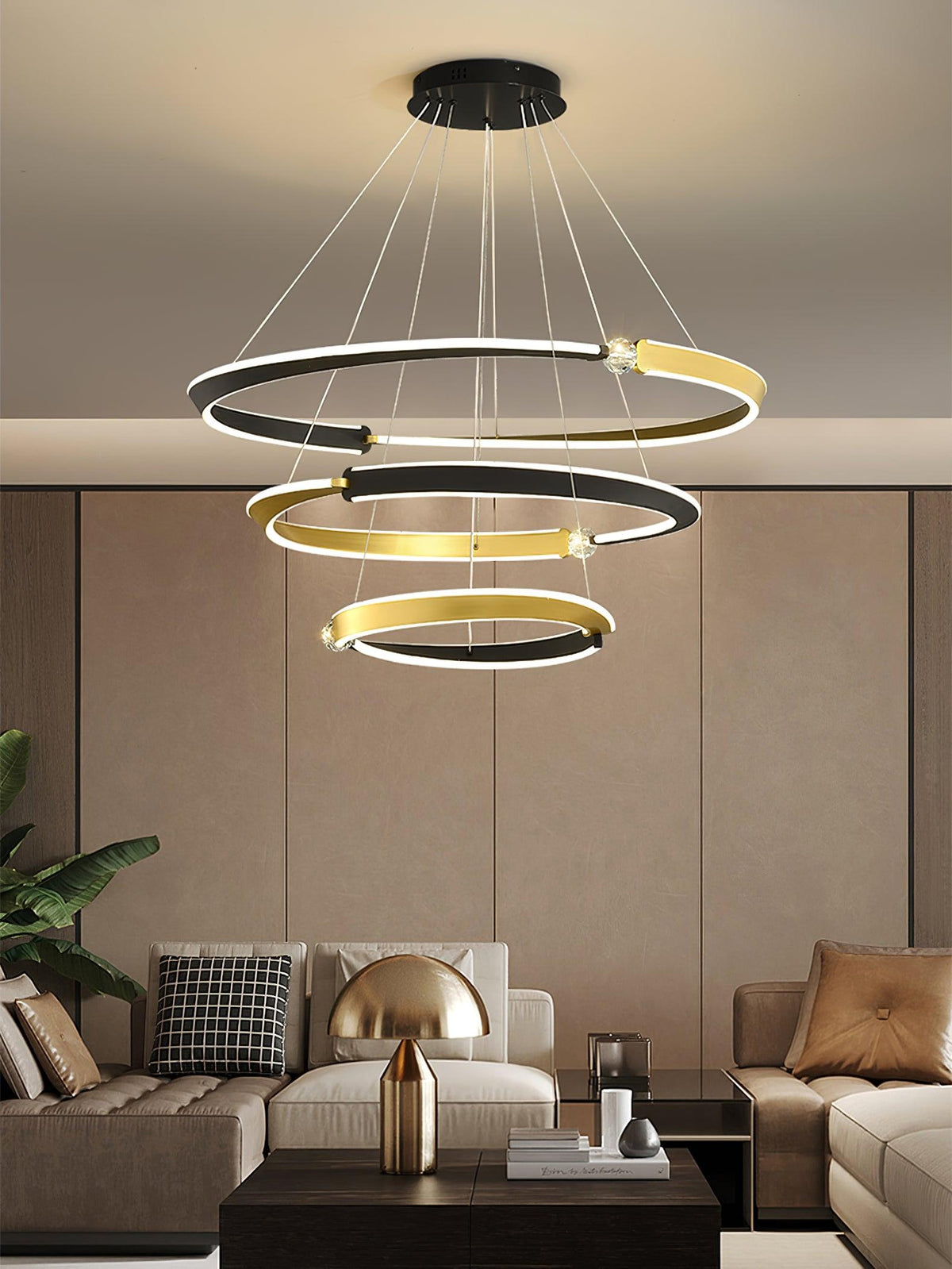 Elyerora lámpara de araña de cristal negro dorado LED para comedor