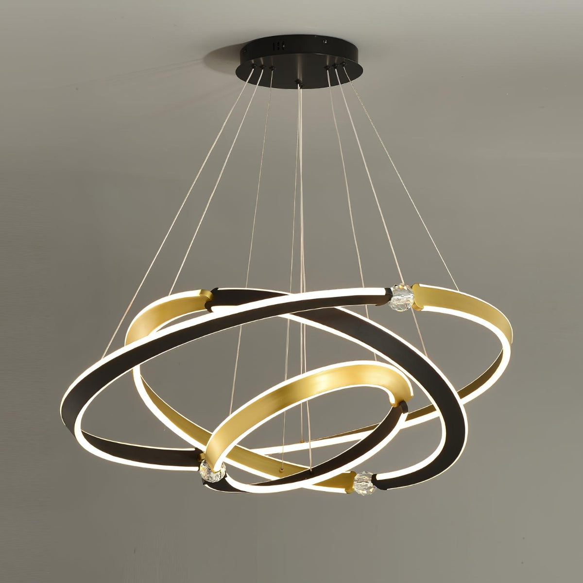 Elyerora lámpara de araña de cristal negro dorado LED para comedor