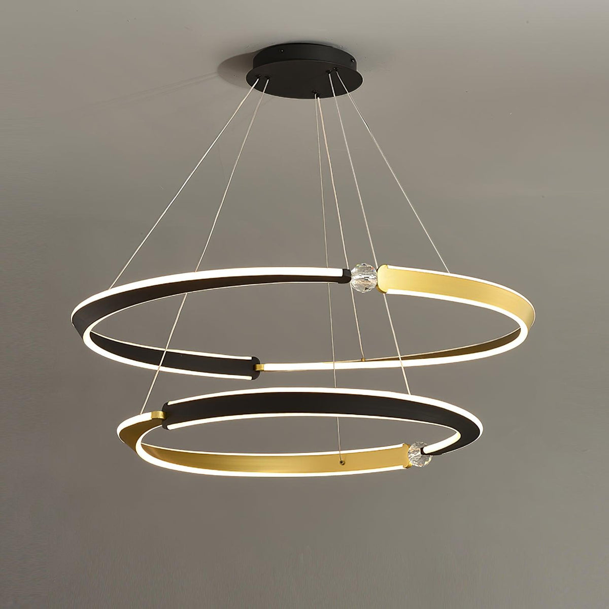 Elyerora lámpara de araña de cristal negro dorado LED para comedor